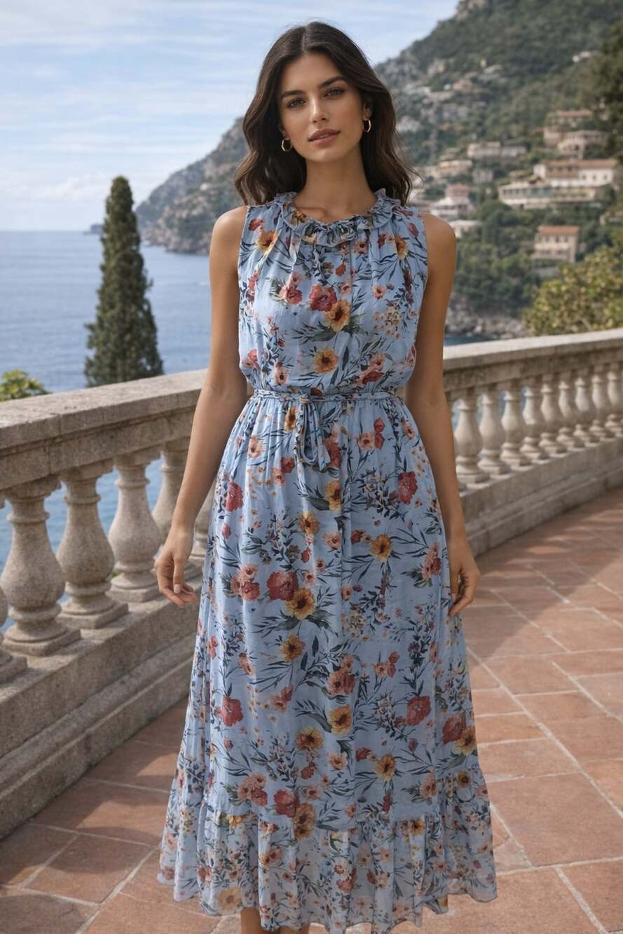 Le Ragazze Italian Floral Silk Blend Sleeveless Maxi Dress Size L boho